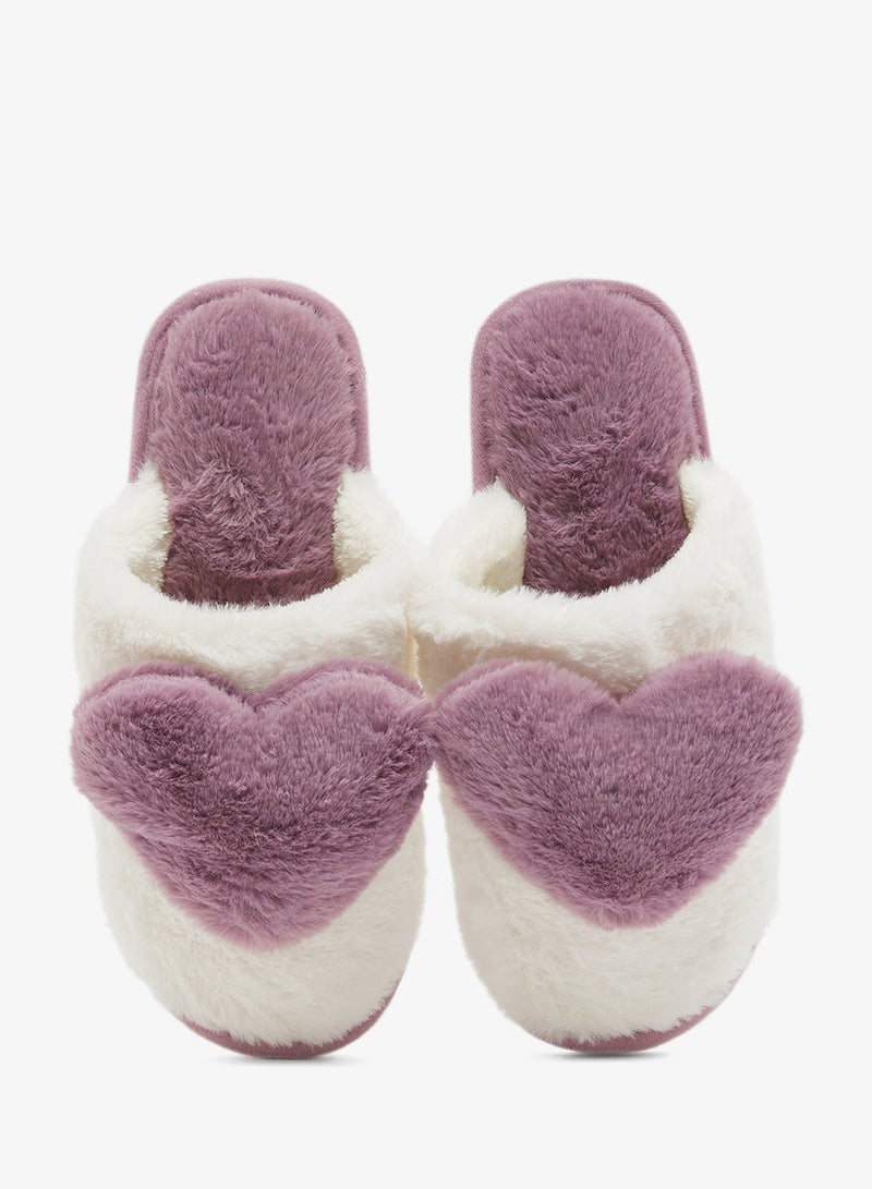 Ginger Heart Printed Fur Bedroom Slippers - Image 1