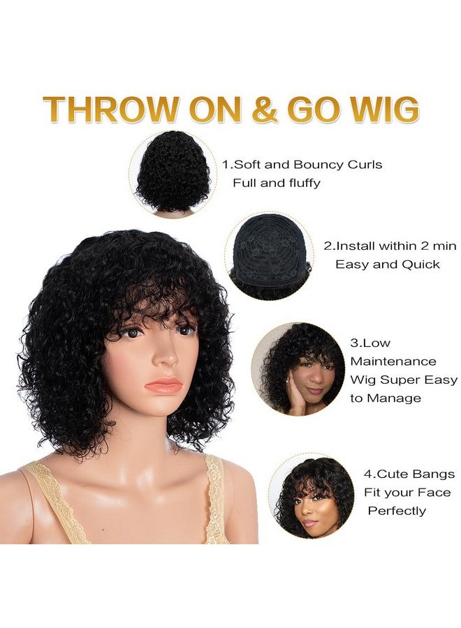 جويدر هير شعر مستعار قصير مجعد مع الانفجارات شعر الإنسان للنساء 10 بوصة قصيرة موجة المياه مجعد بوب شعر مستعار غلويليس كثافة 150% - Image 2