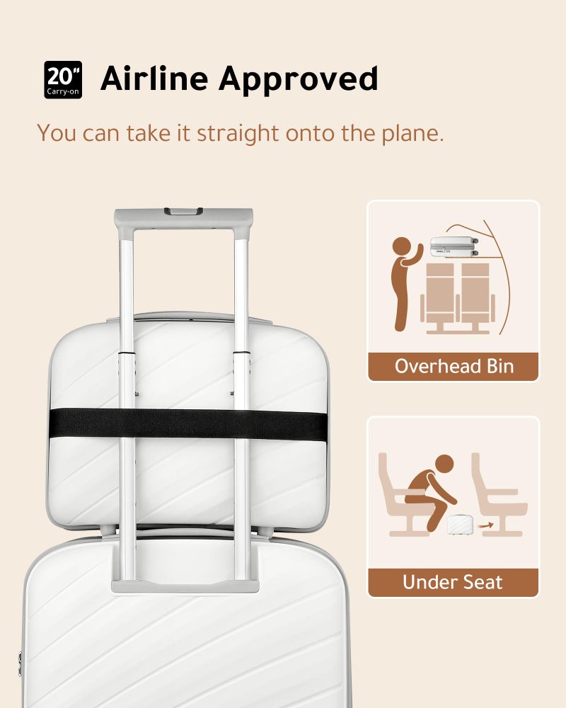 LUGGEX Carry on Luggage, Lightweight Suitcase 2 Piece with Spinner Wheels (White, 14/20) - Image 4