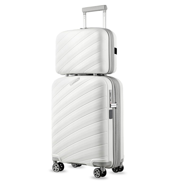 LUGGEX Carry on Luggage, Lightweight Suitcase 2 Piece with Spinner Wheels (White, 14/20) - Image 1