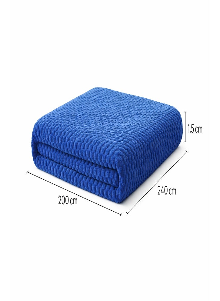 DORMICO Fleece Blanket 200x240 cm Microfiber Soft Warm Lightweight Popcorn Texture Double Bed Blanket Blue - Image 3
