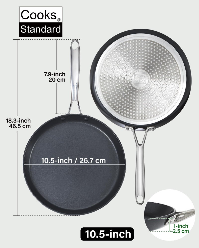 Cooks Standard مقلاة كوكستاندارد كريب مصنوعة من الألمنيوم المؤكسد الصلب، غير لاصقة، مقلاة بان كيك، 10.5 بوصة، مقلاة دُوسا، توا، تورتيلا، أدوات طهي مناسبة لل induction، سوداء - Image 3
