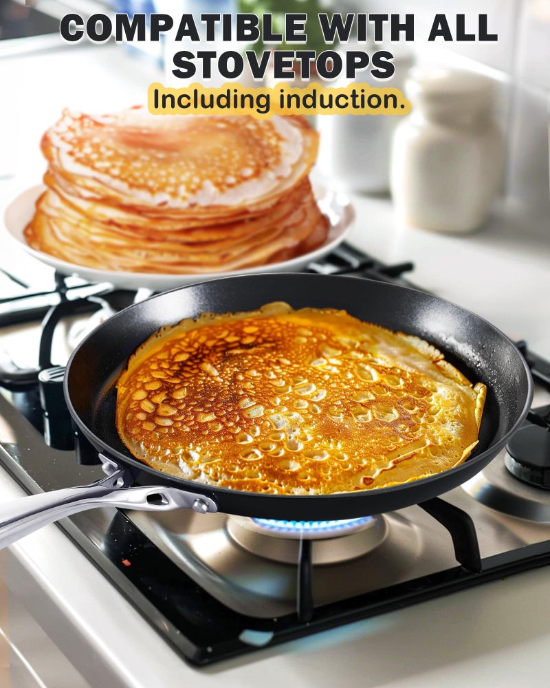 Cooks Standard مقلاة كوكستاندارد كريب مصنوعة من الألمنيوم المؤكسد الصلب، غير لاصقة، مقلاة بان كيك، 10.5 بوصة، مقلاة دُوسا، توا، تورتيلا، أدوات طهي مناسبة لل induction، سوداء - Image 2