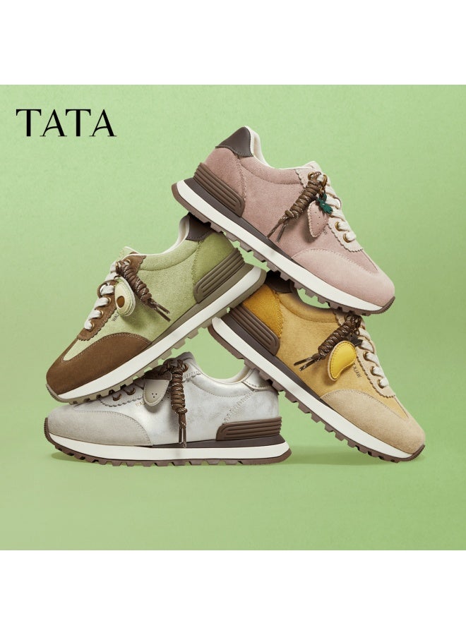 Tata Spring Thick-soled Breathable Casual Sports Shoes For Women, Beige Gray/gold, Size 37 - Image 2