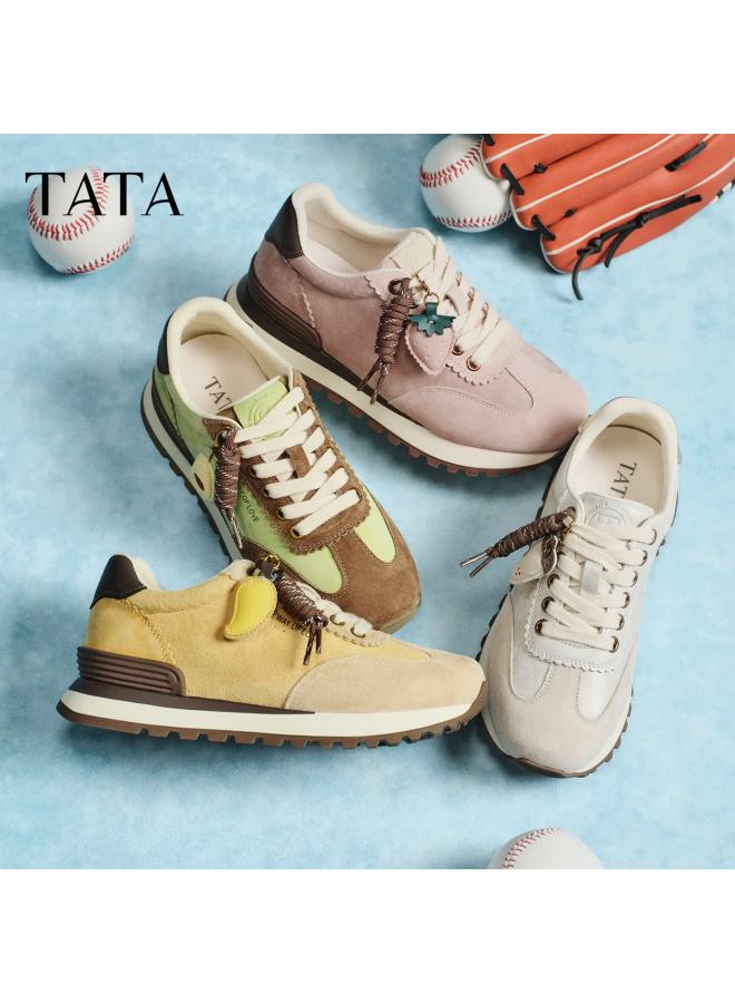 Tata Spring Thick-soled Breathable Casual Sports Shoes For Women, Beige Gray/gold, Size 37 - Image 3