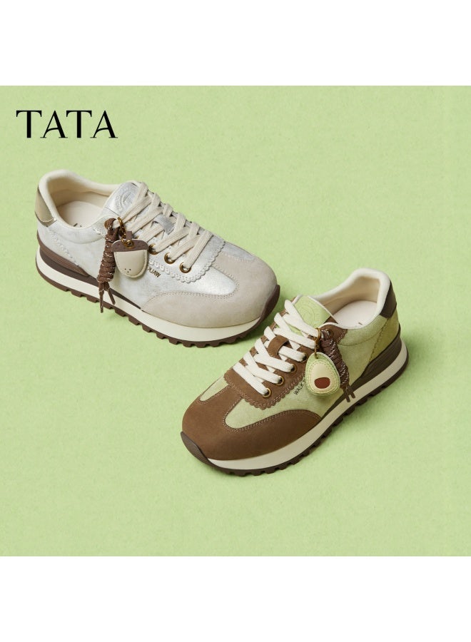 Tata Spring Thick-soled Breathable Casual Sports Shoes For Women, Beige Gray/gold, Size 37 - Image 1