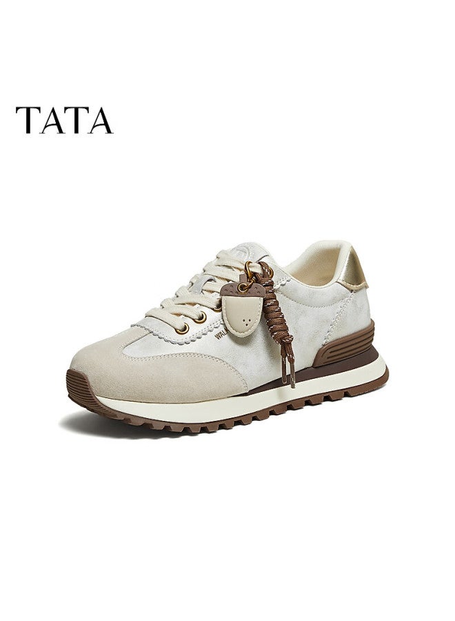 Tata Spring Thick-soled Breathable Casual Sports Shoes For Women, Beige Gray/gold, Size 37 - Image 4