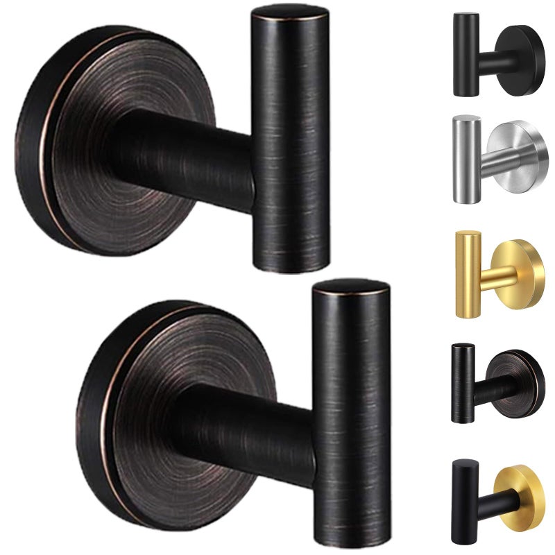 Kruodop Towel Hooks for Bathroom2 Packs Wall Mount Towel Holder Bronze Matte Wall Robe HookStainless Steel Heavy Duty Door Hanger Towel Hook for Kitchen BedroomHotelPoolCoats