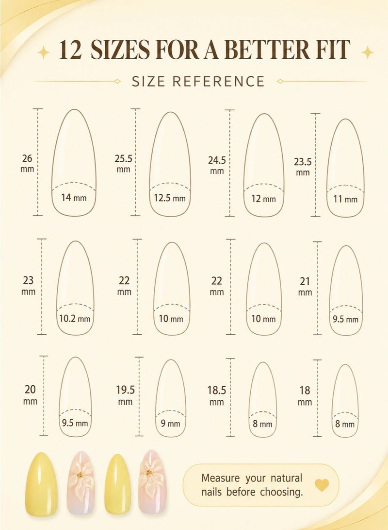 Al Kanzi Pale Yellow Press-On Nails 24 PCS, 3D Floral Wear-On Nails, Hand-Crafted ABS False Nails with Jelly Tabs & Nail File for Daily Party (Nail Glue NOT Included) - Image 2