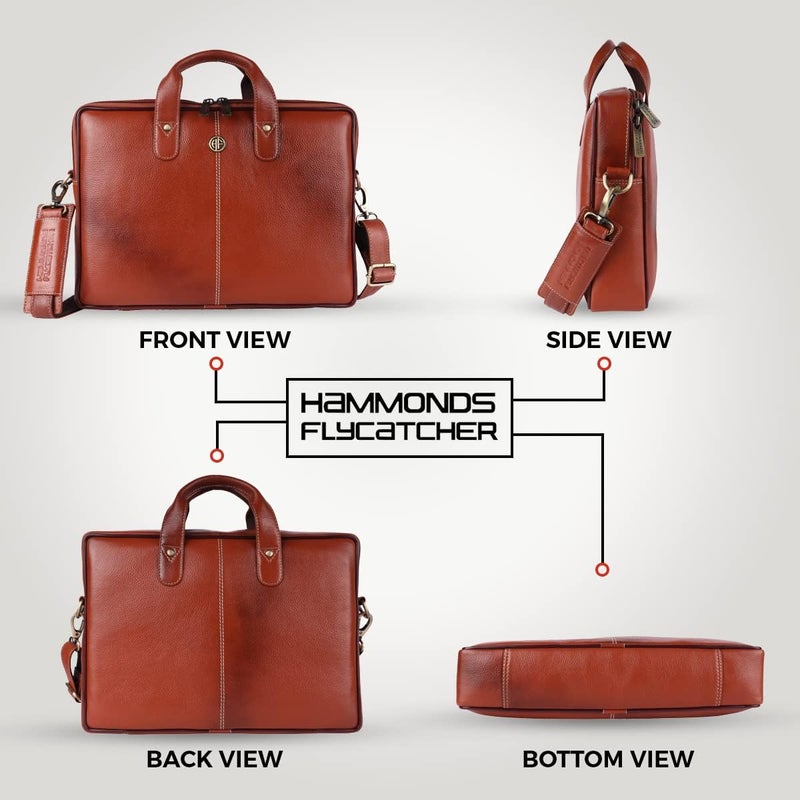 HAMMONDS FLYCATCHER Genuine Leather Office Bag for Men - Laptop Bag for Men - Padded Laptop Compartment - Fits 14 Inch Laptop - Adjustable Strap - Leather Bag for Men - 1 Year Warranty - Image 2