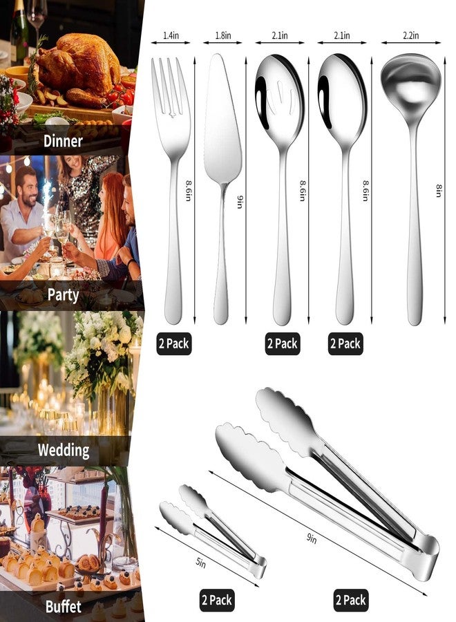 Gisly 12-Piece Serving Set - Large Spoons, Forks, Tongs, Ladle, Cake Server & Appetizer Tongs for Buffet Catering, Dishwasher Safe - Image 2
