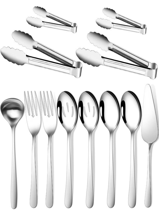 Gisly 12-Piece Serving Set - Large Spoons, Forks, Tongs, Ladle, Cake Server & Appetizer Tongs for Buffet Catering, Dishwasher Safe - Image 1