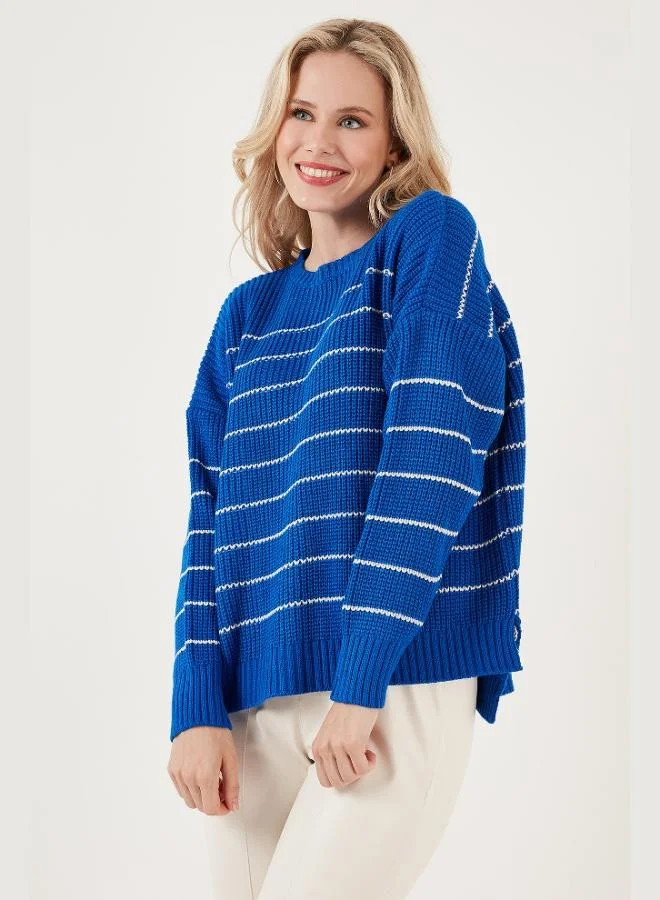 Lela Lela Striped Long Back Crew Neck Knitted Sweater Women's SWEATER 4616133
