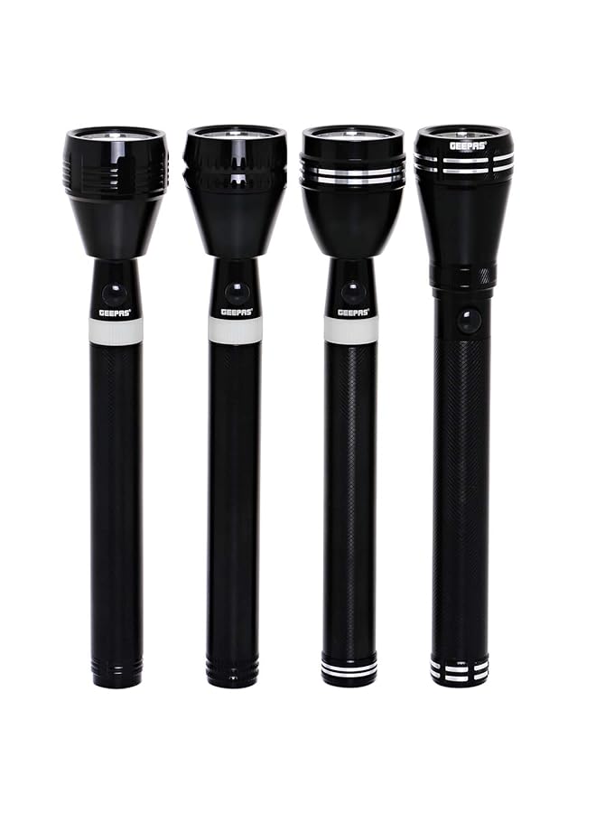 جيباس طقم مصباح يدوي LED قابل لإعادة الشحن مكون من 4 مشاعل Gfl4639 يعمل لمدة 4 ساعات لمسافة 2000 متر، مثالي للحملات والرحلات في الهواء الطلق وما إلى ذلك - Image 1