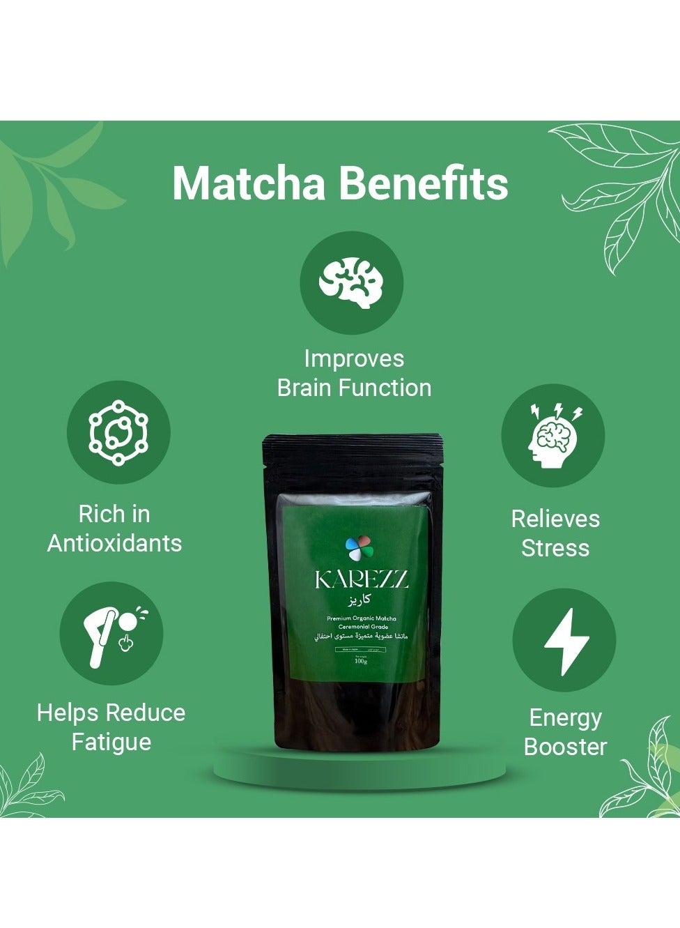 Karezz Organic Japanese Matcha Premium Quality Ceremonial Grade 100g