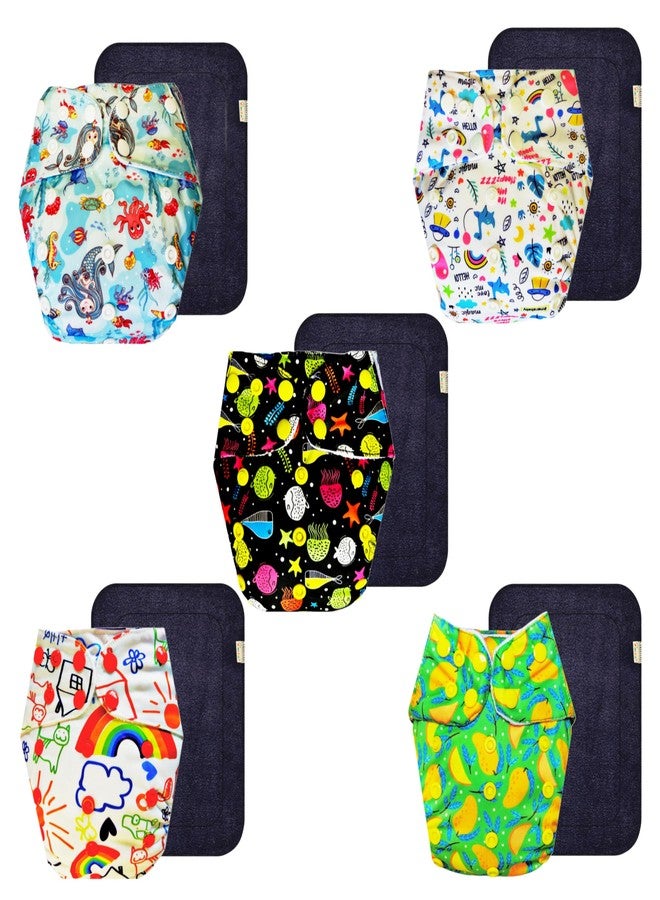 حفاضات دمبلدو القماشية الممتازة مع حشوة سوداء (عبوة من 5) | ناعمة ولطيفة | وسادة ماصة من 6 طبقات | سريعة الجفاف | ضرورية للاستخدام اليومي | من 3 أشهر إلى 3 سنوات | للجنسين - Image 1