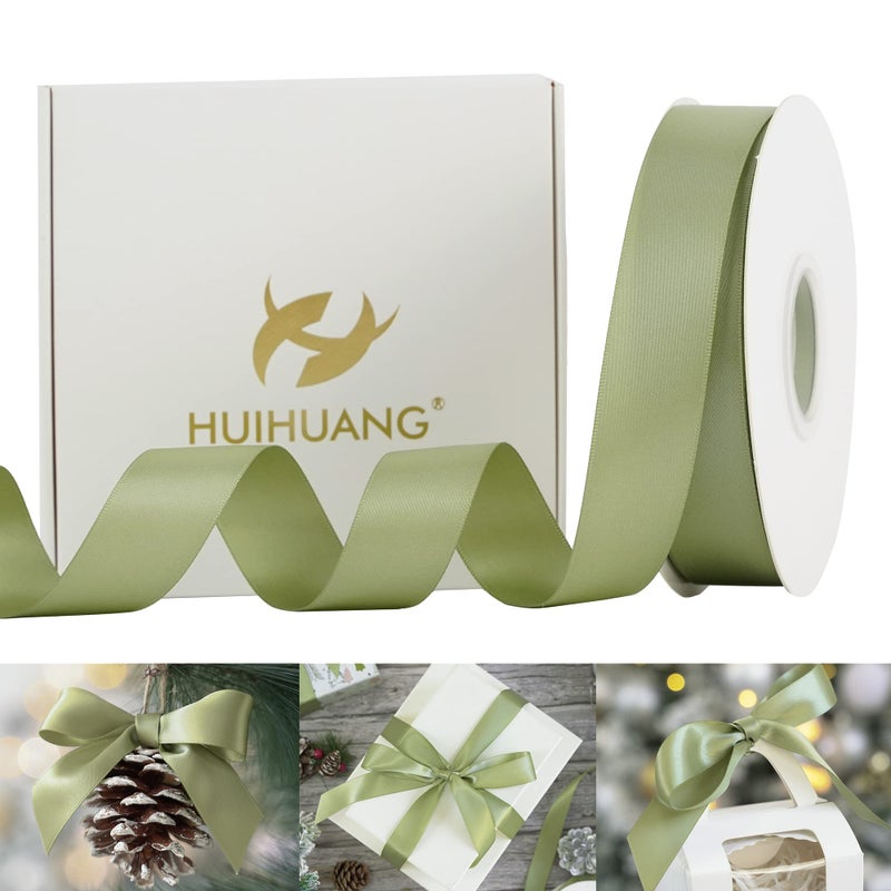 شريط ساتان HUIHUANG بعرض 1 بوصة بلون أخضر مريمي 50 ياردة شريط ساتان حريري مزدوج الوجه للحرف اليدوية شريط موسمي لتغليف الهدايا والأقواس وباقات الزهور ودعوات الزفاف وزينة الحفلات