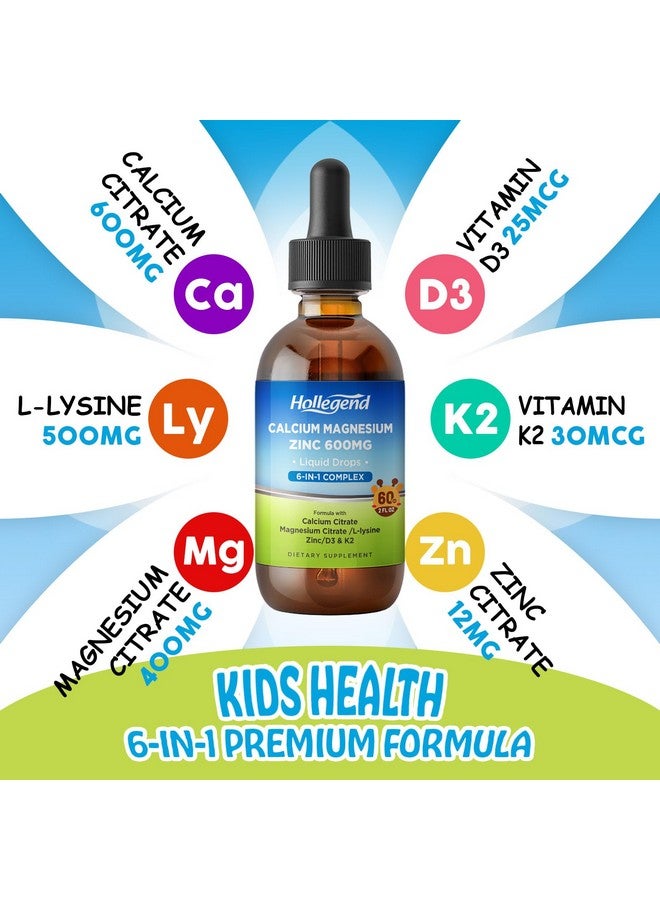 Hollegend قطرات هوليجند من سترات الكالسيوم السائل مع L-لايسين 500 ملغ، مغنيسيوم وزنك، مكمل سترات الكالسيوم 600 ملغ مع فيتامين D3 و K2 للأطفال والبالغين، 2 أونصة سائلة - Image 3