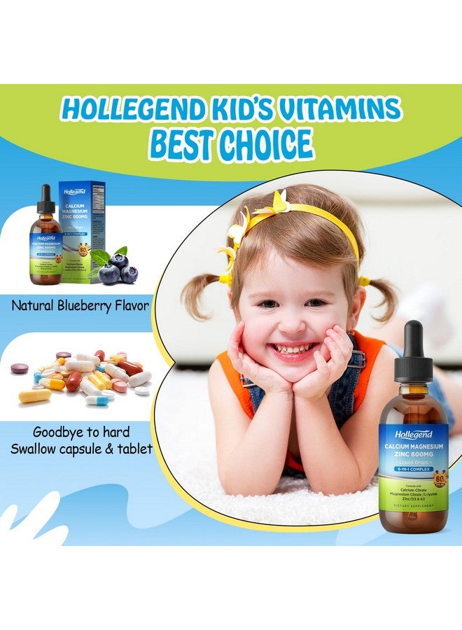 Hollegend قطرات هوليجند من سترات الكالسيوم السائل مع L-لايسين 500 ملغ، مغنيسيوم وزنك، مكمل سترات الكالسيوم 600 ملغ مع فيتامين D3 و K2 للأطفال والبالغين، 2 أونصة سائلة - Image 4