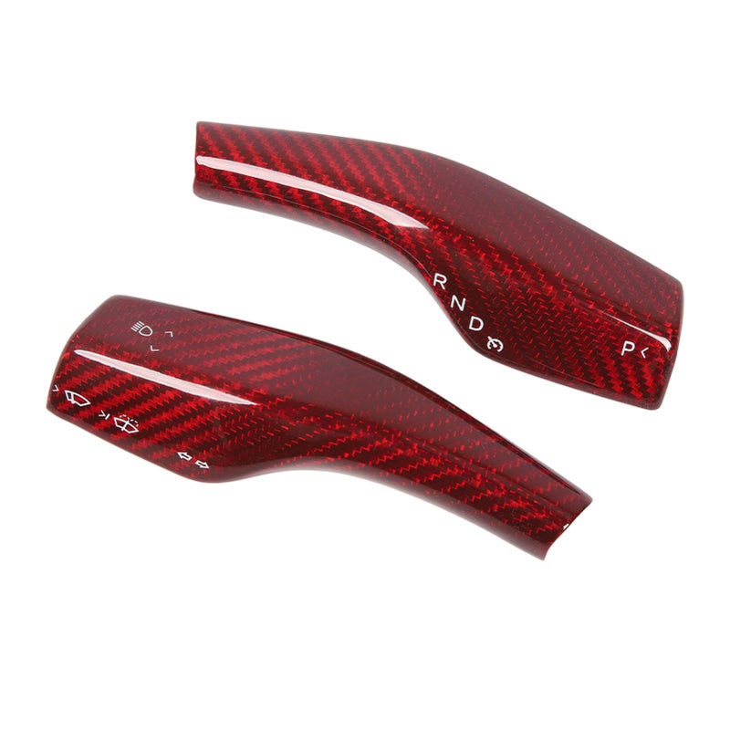2PCS Steering Wheel Gear Shift Cover Real Carbon Fiber Scratch Proof Replacement for Tesla Model 3 Y 3K Twill Red Gloss - Image 3