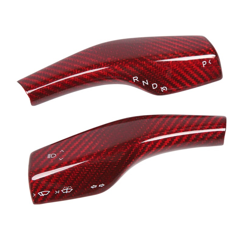 2PCS Steering Wheel Gear Shift Cover Real Carbon Fiber Scratch Proof Replacement for Tesla Model 3 Y 3K Twill Red Gloss - Image 2