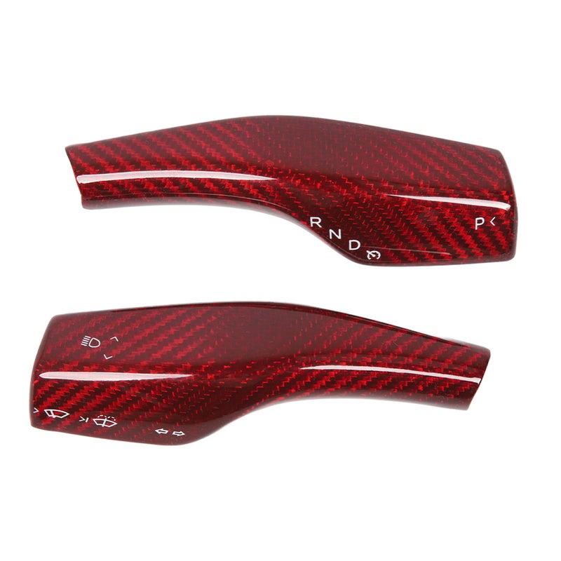 2PCS Steering Wheel Gear Shift Cover Real Carbon Fiber Scratch Proof Replacement for Tesla Model 3 Y 3K Twill Red Gloss - Image 1
