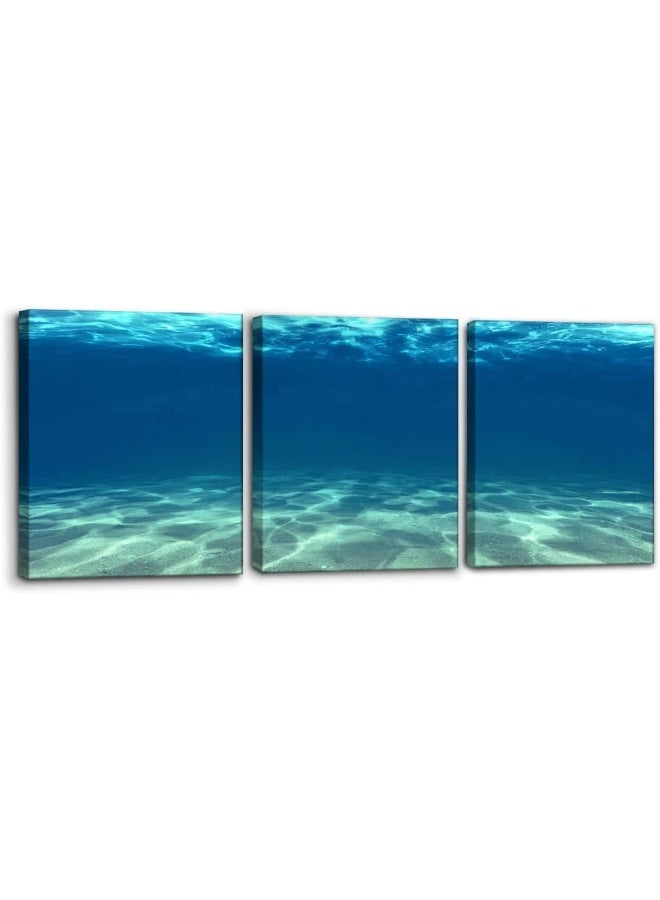 Pacimo Blue Ocean Bottom Canvas Wall Art for Living Room Beach Framed Wall Decor Seaview Pictures Painting on Canvas Modern Giclee Canvas Prints Artwork for Home Decoration - 12 x 16 inch x 3 - Image 1