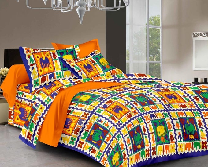 PURE 100 COTTON DOUBLE BED SHEET WITH 2 PILLOW COVERS BEDSHEET FOR DOUBLE BED COTTON BLUE CITI HATHIJAIPURI KING SIZE733