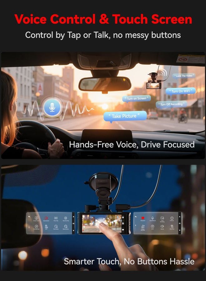 REDTIGER 4K Dash Cam Car Front Rear Touchscreen 3.18 Inch Free 64GB Map Dash Cam Car Integrated WiFi GPS, UHD 2160P Night Vision, WDR, Parking Monitor (F7N Touch) - Image 4