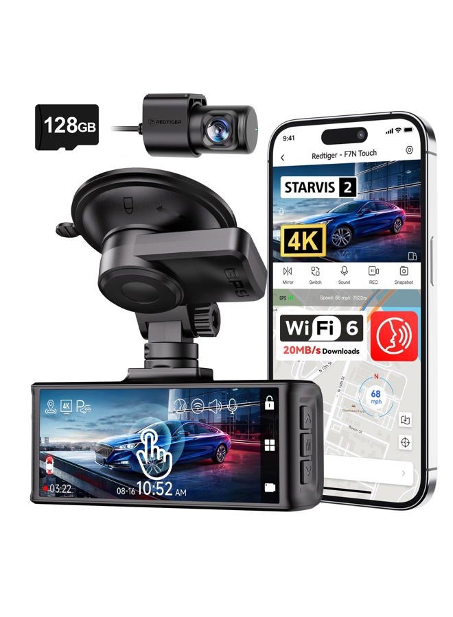 REDTIGER 4K Dash Cam Car Front Rear Touchscreen 3.18 Inch Free 64GB Map Dash Cam Car Integrated WiFi GPS, UHD 2160P Night Vision, WDR, Parking Monitor (F7N Touch) - Image 1
