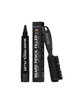 Pacinos Beard Pencil Filler - Water Proof, Long Lasting Coverage & Natural Finish - Beard, Moustache & Eyebrows - Micro-Fork Tip for Seamless Application - Bristle Brush Included (Dark Brown)