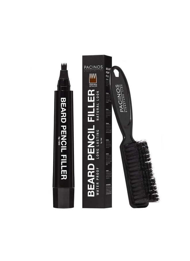 Pacinos - Pacinos Beard Pencil Filler - Water Proof, Long Lasting Coverage & Natural Finish - Beard, Moustache & Eyebrows - Micro-Fork Tip for Seamless Application - Bristle Brush Included (Dark Brown) - Image 1