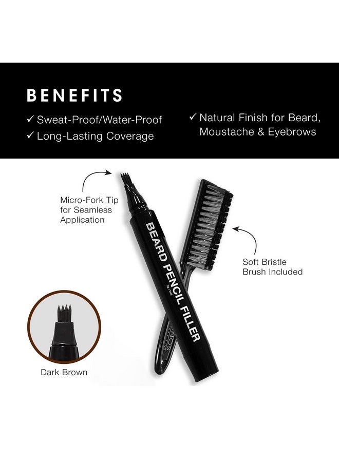 Pacinos - Pacinos Beard Pencil Filler - Water Proof, Long Lasting Coverage & Natural Finish - Beard, Moustache & Eyebrows - Micro-Fork Tip for Seamless Application - Bristle Brush Included (Dark Brown) - Image 1