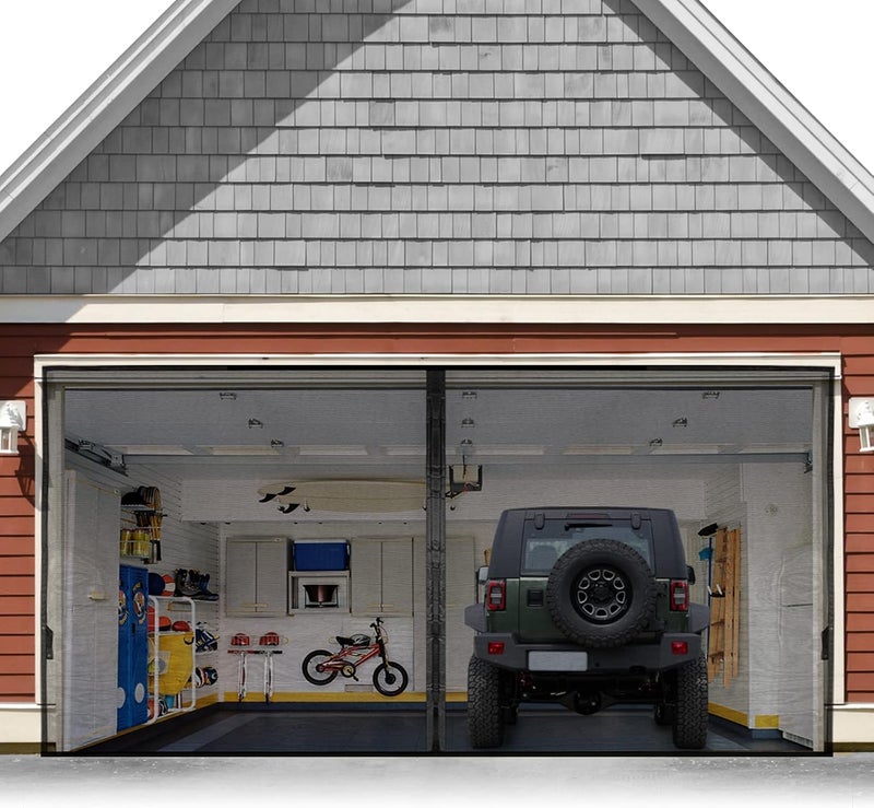 FEGO Garage Door Screen For 2 Car 18x7FT, Magnetic Screen Garage with Retractable Fiberglass Mesh and Heavy Duty Weighted Bottom, Easy Assembly & Pass, Hands Free Screen Door w/ 40 Magnets for Garage/Patio - Image 1