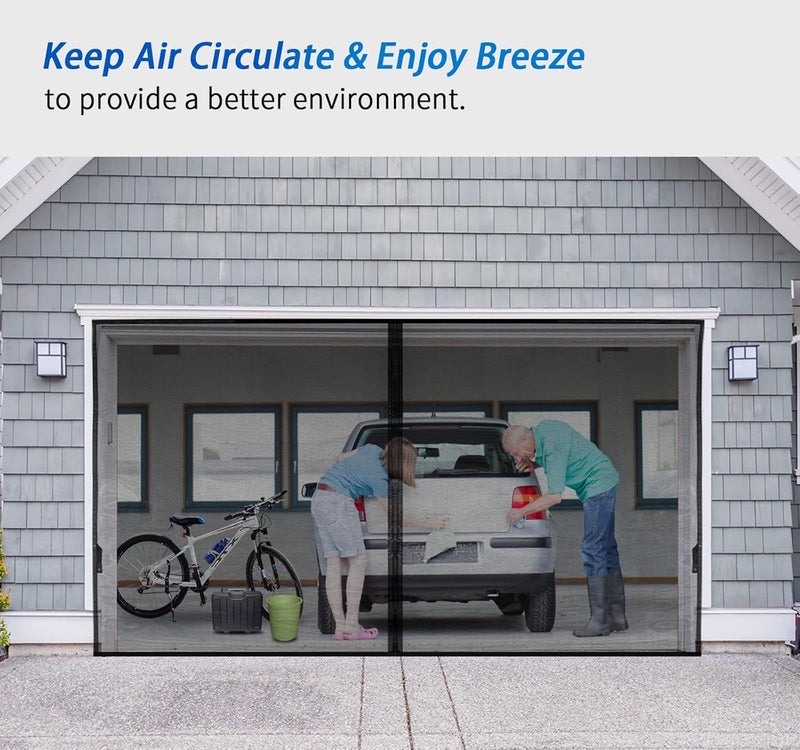 FEGO Garage Door Screen For 2 Car 18x7FT, Magnetic Screen Garage with Retractable Fiberglass Mesh and Heavy Duty Weighted Bottom, Easy Assembly & Pass, Hands Free Screen Door w/ 40 Magnets for Garage/Patio - Image 4