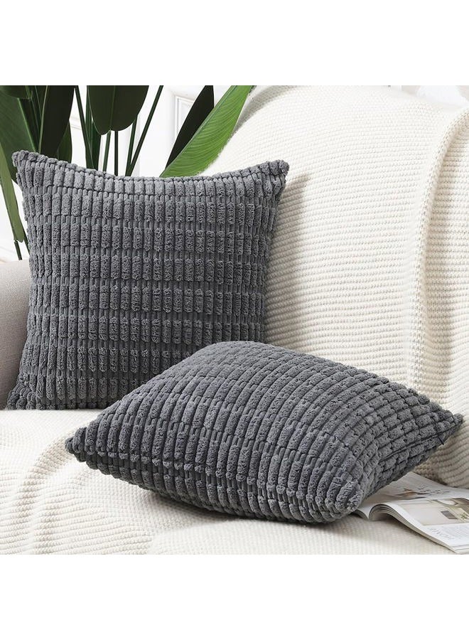 Madizz Set of 2 Corduroy Striped Boho Cushion Covers Decorative Soft Cushion Cover for Sofa Bedroom Dark Grey 40x40cm - Image 2