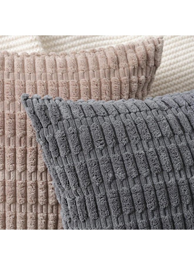 Madizz Set of 2 Corduroy Striped Boho Cushion Covers Decorative Soft Cushion Cover for Sofa Bedroom Dark Grey 40x40cm - Image 3