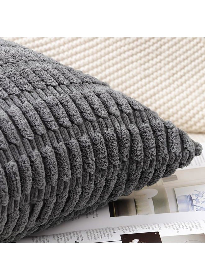 Madizz Set of 2 Corduroy Striped Boho Cushion Covers Decorative Soft Cushion Cover for Sofa Bedroom Dark Grey 40x40cm - Image 4