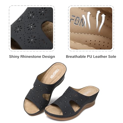 TEMOFON Women Wedge Sandals Dressy: Gray Low Platform Sandal Womens Comfortable Wide Width Leather Sandals Woman Casual Slip on Wedge Summer Shoes Size 11 - Image 4