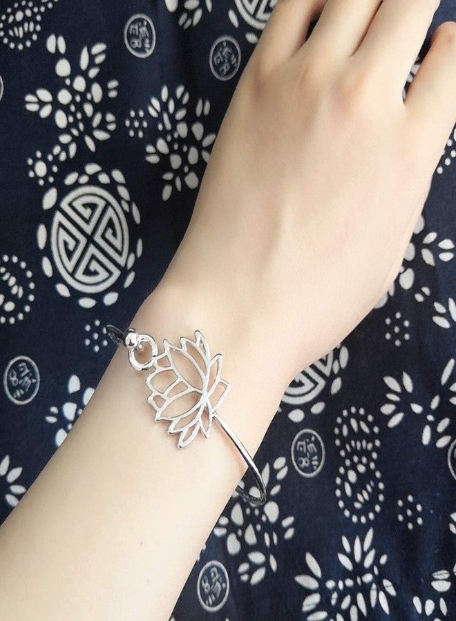 NOUMANDA Summer Style Pretty Lotus Flower Easy Open Hook Bracelet Bangle (Rose Gold) - Image 3