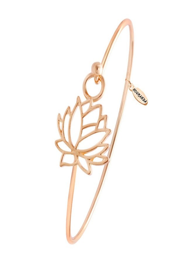 NOUMANDA Summer Style Pretty Lotus Flower Easy Open Hook Bracelet Bangle (Rose Gold) - Image 1
