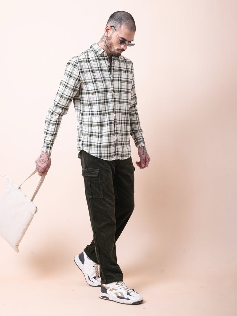 British Club Men Olive Straight Fit Corduroy Cargo Trousers - Image 3