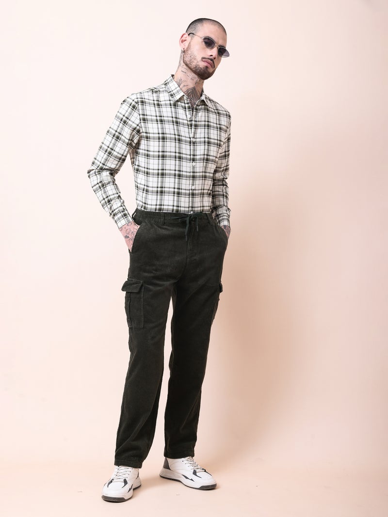 British Club Men Olive Straight Fit Corduroy Cargo Trousers - Image 5