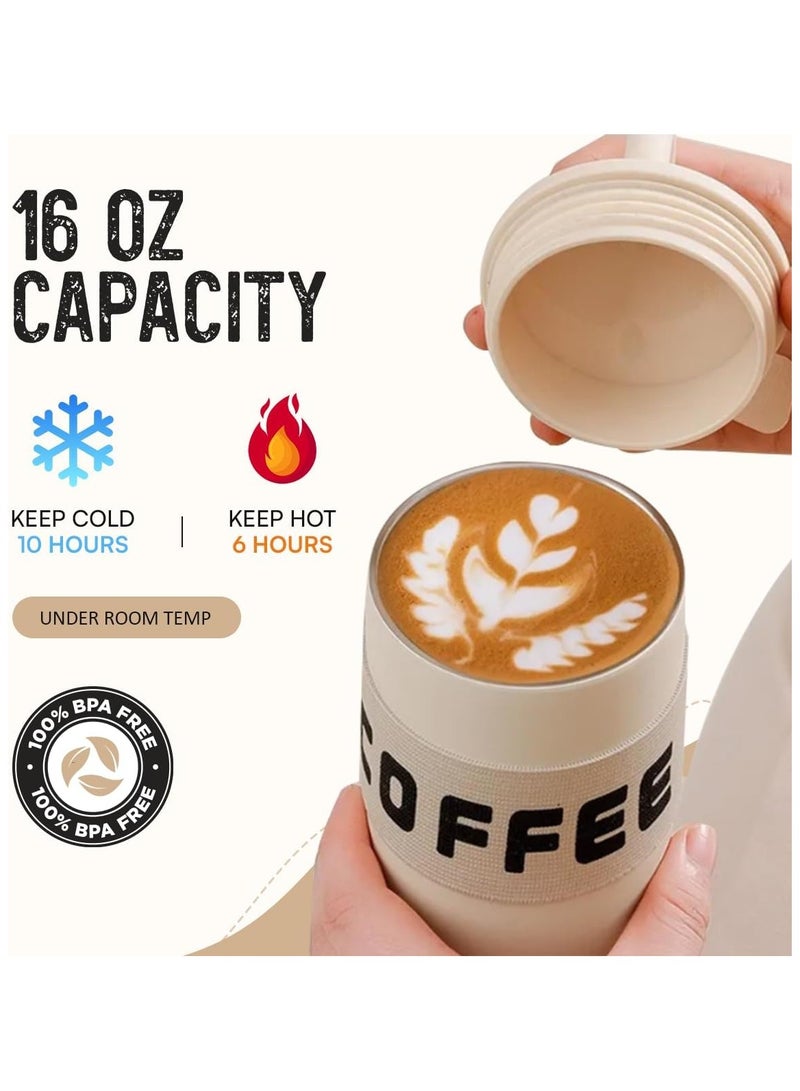 SYOSI 16oz Coffee Mug Stainless Steel Vacuum-Insulated Travel Mug with Leakproof Lid & Handle Double-Wall Vacuum Insulated Tumbler Suitable for Hot & Cold Drinks Ideal Travel Coffee Mug - Image 2