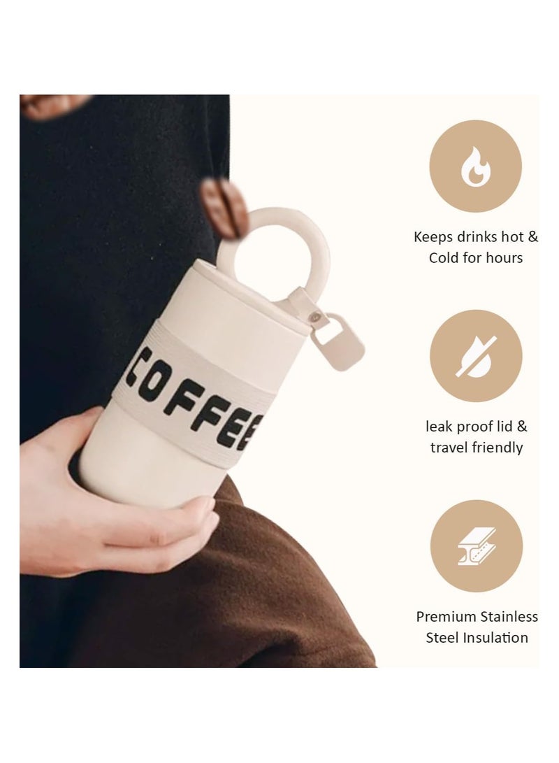 SYOSI 16oz Coffee Mug Stainless Steel Vacuum-Insulated Travel Mug with Leakproof Lid & Handle Double-Wall Vacuum Insulated Tumbler Suitable for Hot & Cold Drinks Ideal Travel Coffee Mug - Image 3
