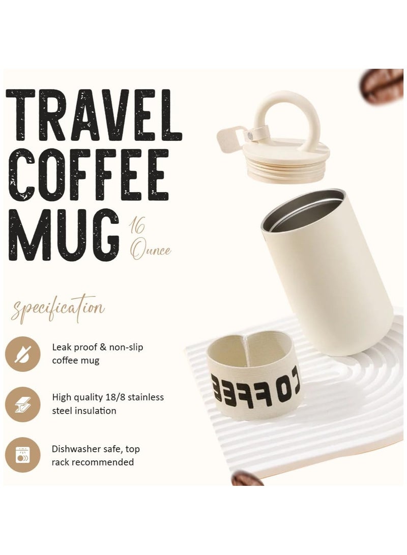SYOSI 16oz Coffee Mug Stainless Steel Vacuum-Insulated Travel Mug with Leakproof Lid & Handle Double-Wall Vacuum Insulated Tumbler Suitable for Hot & Cold Drinks Ideal Travel Coffee Mug - Image 5
