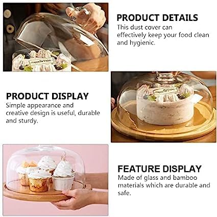 JENY Wooden Cake Stand with Acrylic Dome Round Cake Dessert Serving Tray Cake Holder Display Cake Server Platter Tray with Acrylic Cheese Dome for Home Kitchen Baking - Image 3