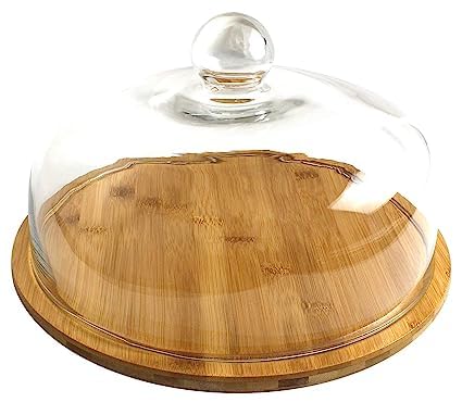 JENY Wooden Cake Stand with Acrylic Dome Round Cake Dessert Serving Tray Cake Holder Display Cake Server Platter Tray with Acrylic Cheese Dome for Home Kitchen Baking - Image 1