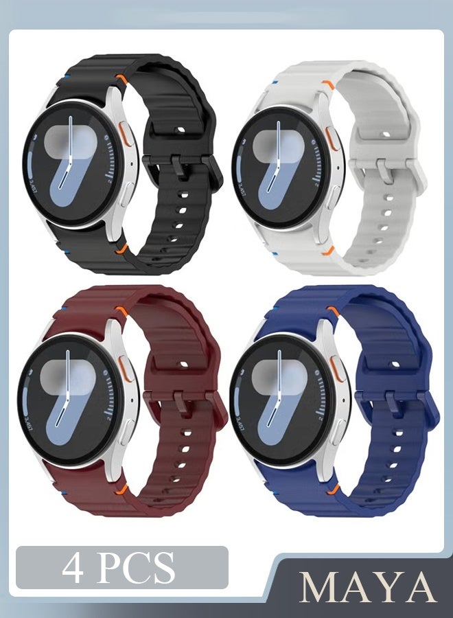 مجموعة من 4 أحزمة ساعات سيليكون متوافقة مع ساعات Galaxy Watch 7 و6 و5 و4 وFE والطرازات الكلاسيكية، مقاس 20 مم، حزام رياضي ناعم للرجال والنساء، متوفر بألوان الأسود والرمادي والأزرق والأحمر. - Image 1