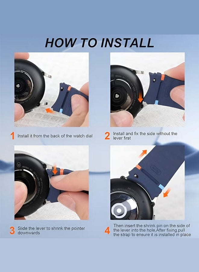 مجموعة من 4 أحزمة ساعات سيليكون متوافقة مع ساعات Galaxy Watch 7 و6 و5 و4 وFE والطرازات الكلاسيكية، مقاس 20 مم، حزام رياضي ناعم للرجال والنساء، متوفر بألوان الأسود والرمادي والأزرق والأحمر. - Image 4